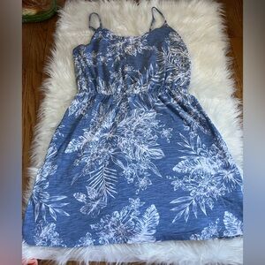 Old Navy Blue and White Tropical Print Spaghetti Strap Dress